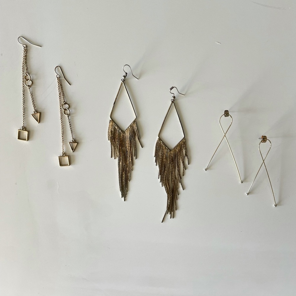 Gold Earrings Three Sets